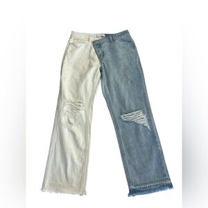 Vervet by Flying Monkey Split Two-Tone Distressed Jeans - Size 27 - White & Blue